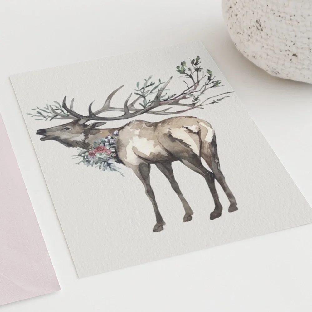 Watercolor Elk Deer Wall Art Print Poster Illustration Unframed - Picture 6 of 11